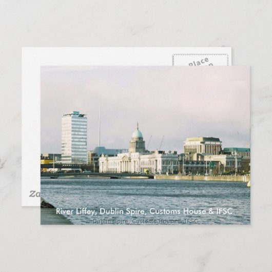 Dublin River Liffey, Spire & Customs House Briefkaart (Voorkant / Achterkant)