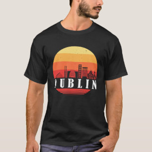 Dublin Silhouette Zonsondergang in Retro Vintage S T-shirt
