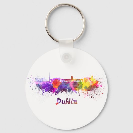Dublin skyline in watercolor sleutelhanger (Voorkant)