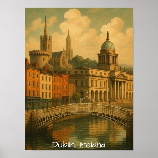 Dublin Travel Retro Ireland City ArtWork Poster (Voorkant)