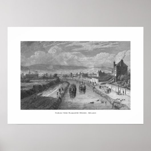 Dublin vanaf Blaquiere Bridge, Royal Canal, Ierlan Poster (Voorkant)