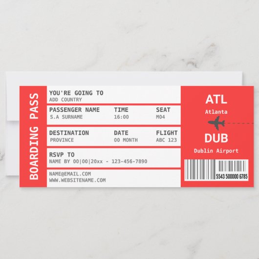 Dublin vliegtuigboarding pass weekeinde kaart (Achterkant)