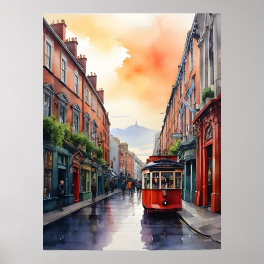 Dublin waterverf art poster (Voorkant)
