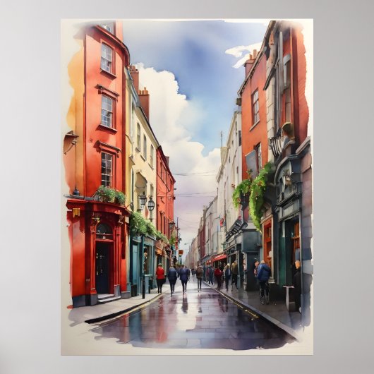Dublin waterverf art poster (Voorkant)
