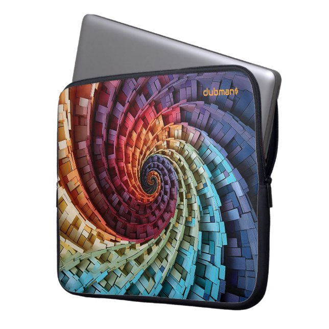 Dubman Design: Fibonacci Regenboog Trippy Spiraal Laptop Sleeve (Voorkant Links)