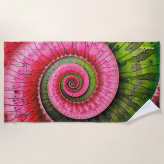 Dubman Designs: Glowend Roze en Groen Fibonacci Strandlaken