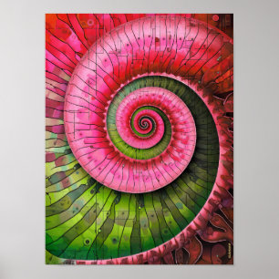 Dubman Designs: Glowende Roze en Groene Fibonacci  Poster