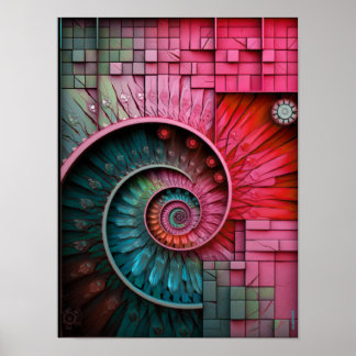 Dubman Designs: Glowende Roze Neon Fibonacci-ontwe Poster