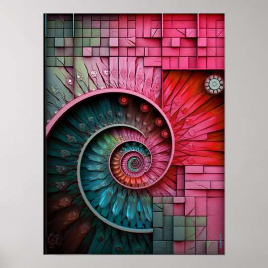 Dubman Designs: Glowende Roze Neon Fibonacci-ontwe Poster (Voorkant)