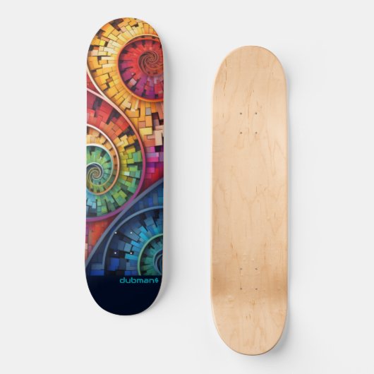 Dubman Does Design:Bright Fibonacci Swirls Persoonlijk Skateboard (Voorkant)