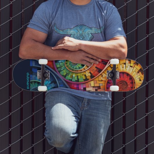 Dubman Does Design:Bright Fibonacci Swirls Persoonlijk Skateboard (Buiten 3)