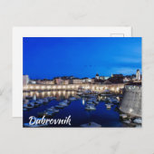 Dubrovnik haven en muren verlicht 's nachts briefkaart (Voorkant / Achterkant)