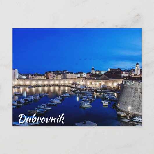 Dubrovnik haven en muren verlicht 's nachts briefkaart (Voorkant)