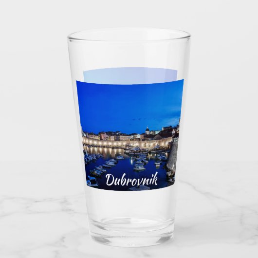 Dubrovnik haven en muren verlicht 's nachts glas (Voorkant)