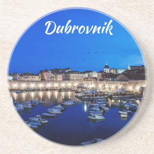 Dubrovnik haven en muren verlicht 's nachts zandsteen onderzetter