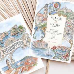 Dubrovnik Kroatië Bezienswaardigheden Aquarel Brui Kaart