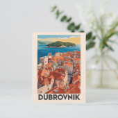 Dubrovnik Kroatië Illustratie Reizen Art Vintage Briefkaart (Staand voorkant)