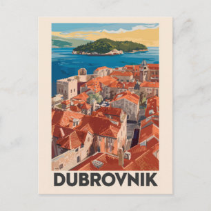 Dubrovnik Kroatië Illustratie Reizen Art Vintage Briefkaart