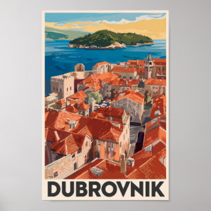 Dubrovnik Kroatië Illustratie Reizen Art Vintage Poster