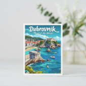 Dubrovnik Kroatië kunst reisillustratie Briefkaart (Staand voorkant)
