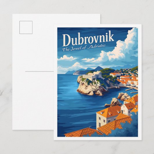 Dubrovnik Kroatië Kunst Reizen Plaats Illustratie Briefkaart (Voorkant / Achterkant)