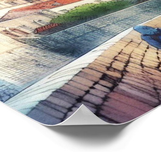 Dubrovnik Kroatië Loop op Muur waterverf Poster (Hoek)