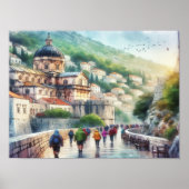Dubrovnik Kroatië Loop op Muur waterverf Poster (Voorkant)