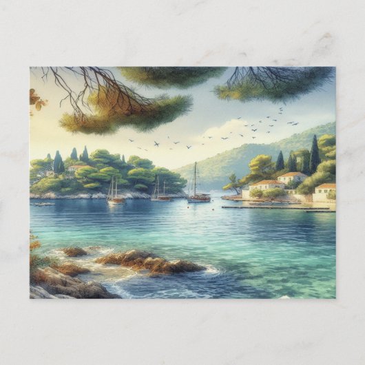 Dubrovnik Kroatië Mljet eiland waterverf Briefkaart (Voorkant)