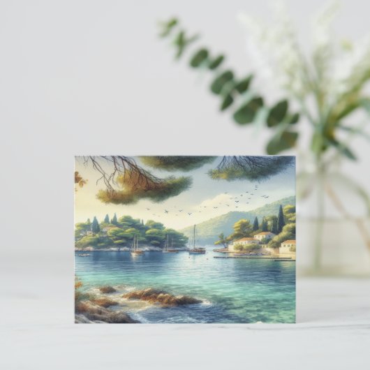 Dubrovnik Kroatië Mljet eiland waterverf Feestdagenkaart (Staand voorkant)