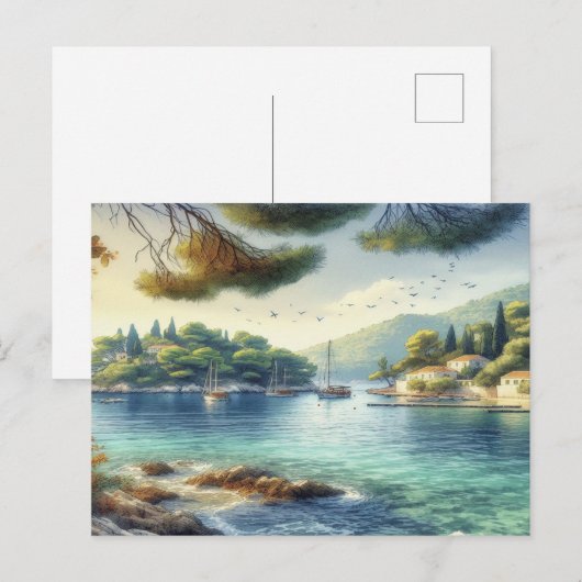 Dubrovnik Kroatië Mljet eiland waterverf Feestdagenkaart (Voorkant / Achterkant)