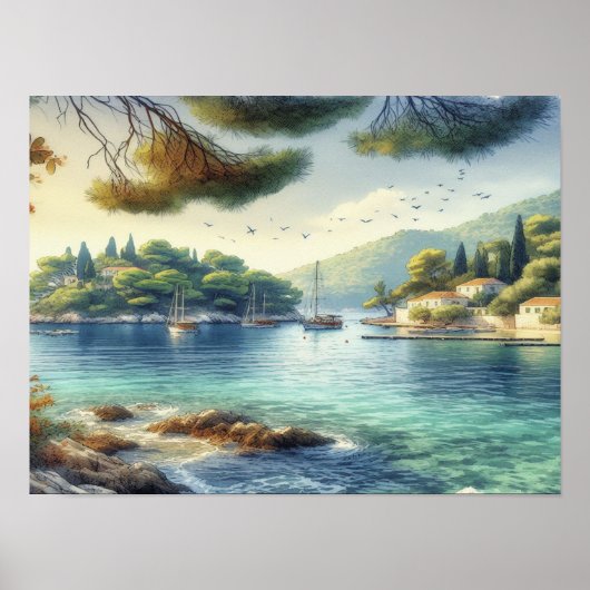 Dubrovnik Kroatië Mljet eiland waterverf Poster (Voorkant)