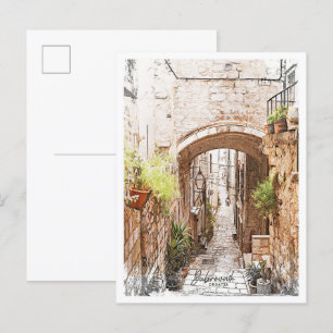 Dubrovnik Kroatië Mooi kleurenpotloodlandschap Briefkaart