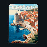 Dubrovnik Kroatië Reizen Kunst Vintage Magneet<br><div class="desc">Dubrovnik Kroatië retro reisontwerp. Het staat bekend om zijn karakteristieke oude binnenstad,  omgeven door enorme stenen muren die in de 16e eeuw werden voltooid.</div>