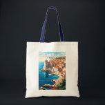 Dubrovnik Kroatië Reizen Kunst Vintage Tote Bag<br><div class="desc">Dubrovnik Kroatië retro reisontwerp. Het staat bekend om zijn karakteristieke oude binnenstad,  omgeven door enorme stenen muren die in de 16e eeuw werden voltooid.</div>
