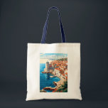 Dubrovnik Kroatië Reizen Kunst Vintage Tote Bag<br><div class="desc">Dubrovnik Kroatië retro reisontwerp. Het staat bekend om zijn karakteristieke oude binnenstad,  omgeven door enorme stenen muren die in de 16e eeuw werden voltooid.</div>