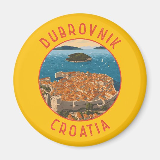 Dubrovnik Kroatië Retro Distressed Circle Magneet (Voorkant)