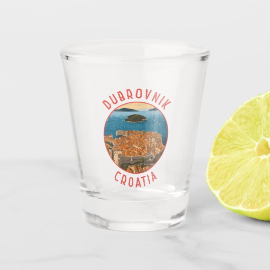 Dubrovnik Kroatië Retro Distressed Circle Shot Glas (Voorkant)