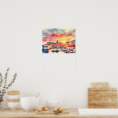 Dubrovnik Kroatië Sunrise waterverf Poster (Keuken)