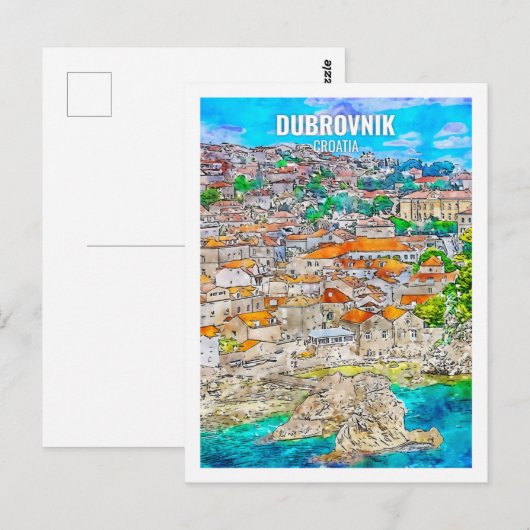 Dubrovnik Kroatië Travel Place Waterverf Briefkaart (Voorkant / Achterkant)