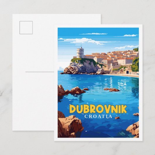 Dubrovnik Kroatië vintage reisillustratie Briefkaart (Voorkant / Achterkant)
