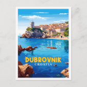 Dubrovnik Kroatië vintage reisillustratie Briefkaart (Voorkant)