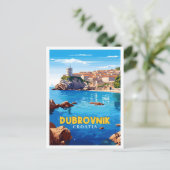 Dubrovnik Kroatië vintage reisillustratie Briefkaart (Staand voorkant)