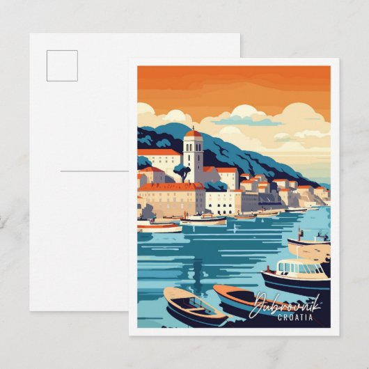 Dubrovnik Kroatië vintage reisillustratie Briefkaart (Voorkant / Achterkant)