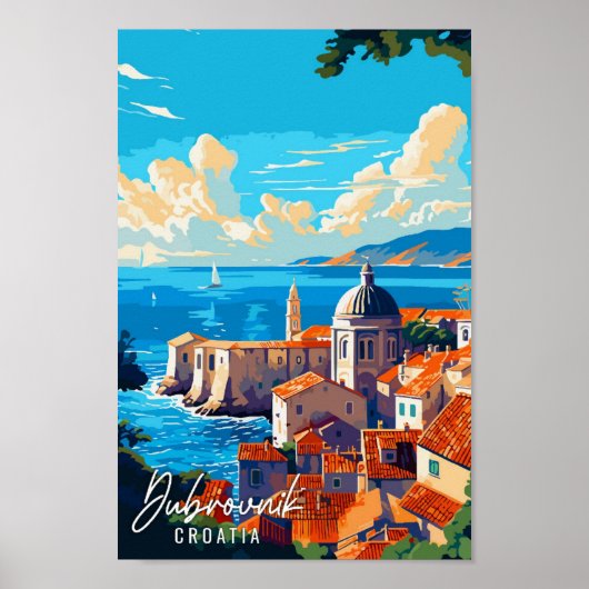 Dubrovnik Kroatië vintage reisillustratie Poster (Voorkant)