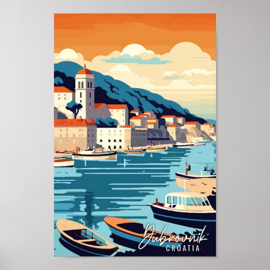 Dubrovnik Kroatië vintage reisillustratie Poster (Voorkant)