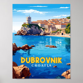 Dubrovnik Kroatië vintage reisillustratie Poster