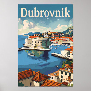Dubrovnik Kroatië Vintage Travel Illustratie Poster