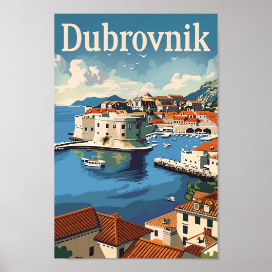 Dubrovnik Kroatië Vintage Travel Illustratie Poster (Voorkant)