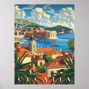 Dubrovnik Kroatië Vintage Travel Poster