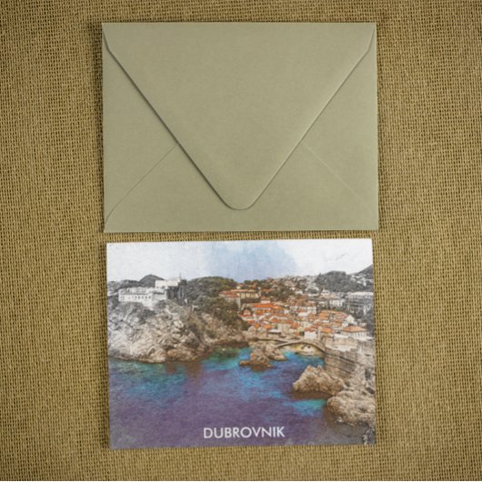 Dubrovnik Kroatië Waterverf Kust Uitzicht Briefkaart